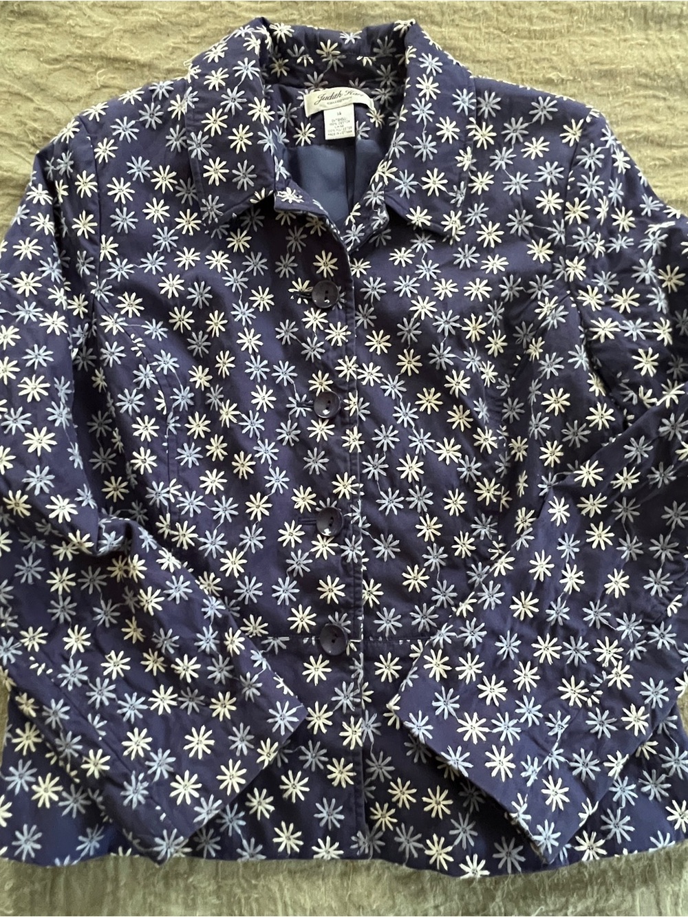 Vintage Women’s Cottagecore Floral Embroidered Outdoor Fall Cotton Jacket Sz 14